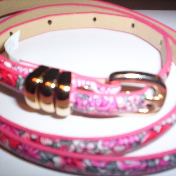(5/$25‎ SALE ✅) Pink Skinny summer Floral Tropical Half Inch PVC Waist Belt - Picture 3 of 8